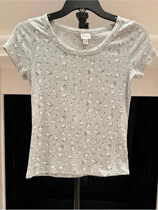 art class Gray Floral Ribbed Short Sleeve Top- Girls 14