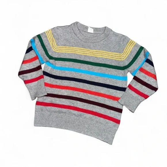 BABY GAP BOYS 4 YEARS GRAY‎ W/COLORFUL STRIPES CREWNECK SWEATER