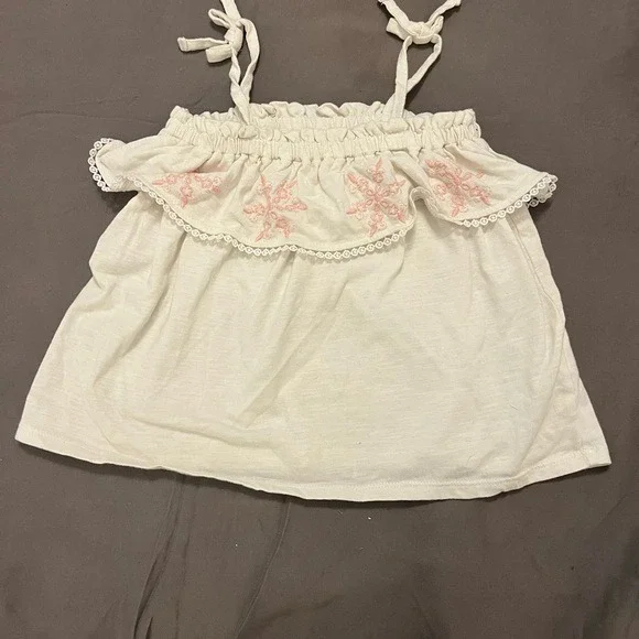 Jessica Simpson Girls Cream Embroidered Ruffle Tie Strap Tank Top‎ Size 7-8
