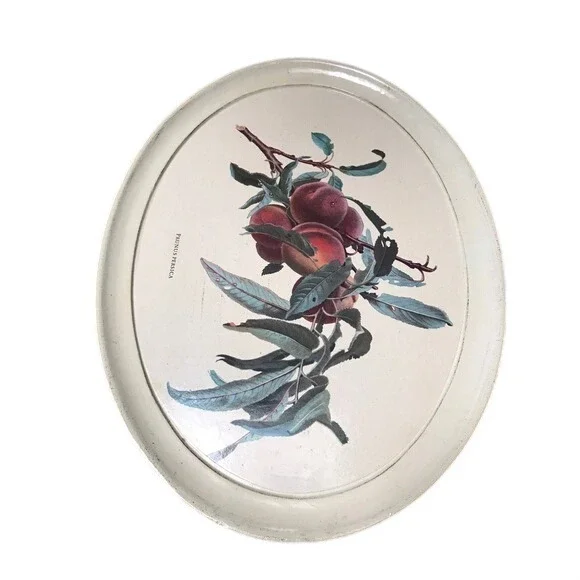 Legno Holz Vintage Oval Wood‎ Serving Tray Made in Italy Botanical Peach