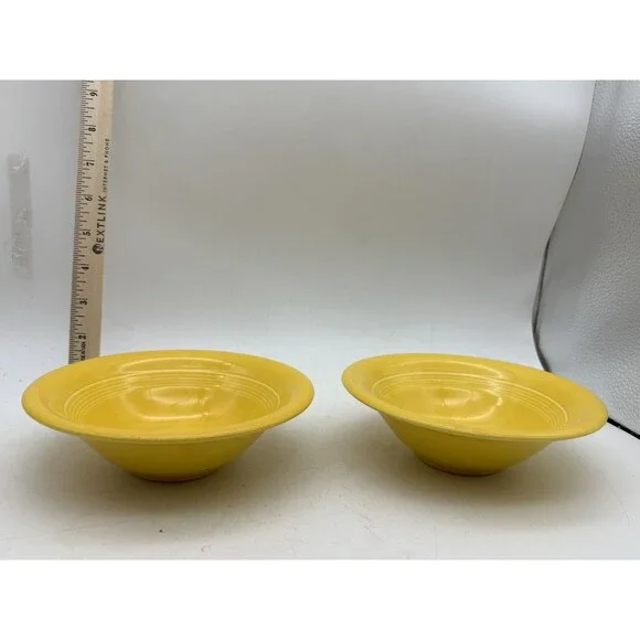 Pair Vintage Fiesta Fiestaware Sunflower Yellow Fruit Dessert Bowls USA