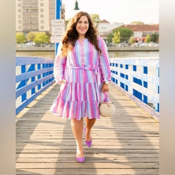 J.CREW | NWT PASTEL STRIPED VEDA BELTED DRESS LARGE BLOGGER INFLUENCER FAVORITE