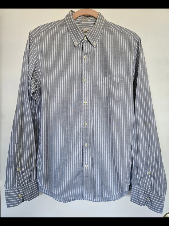 J. Crew Blue and White Vertical Stripe Button-Down Shirt Long Sleeves