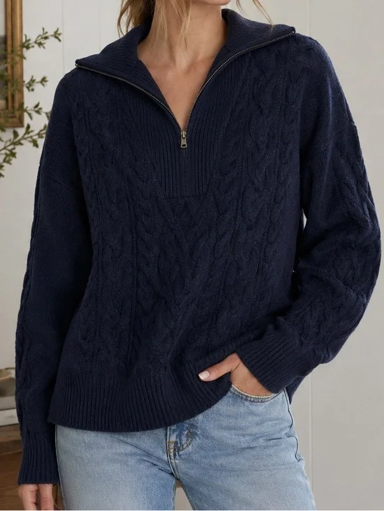 J.Crew • Supersoft Line Cable Knit Half Zip Sweater Navy Merino Wool Alpaca