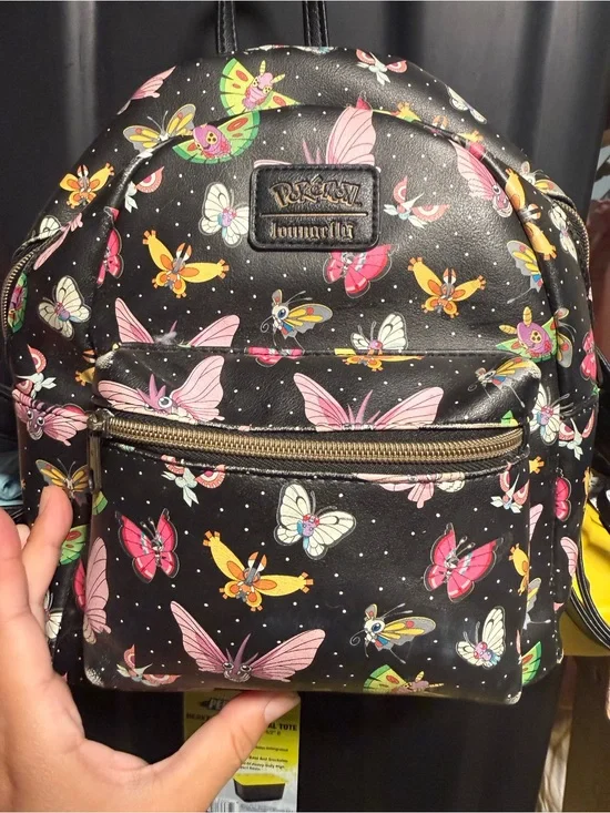 Loungefly Pokemon Black Mini Backpack with Colorful Butterfly Print