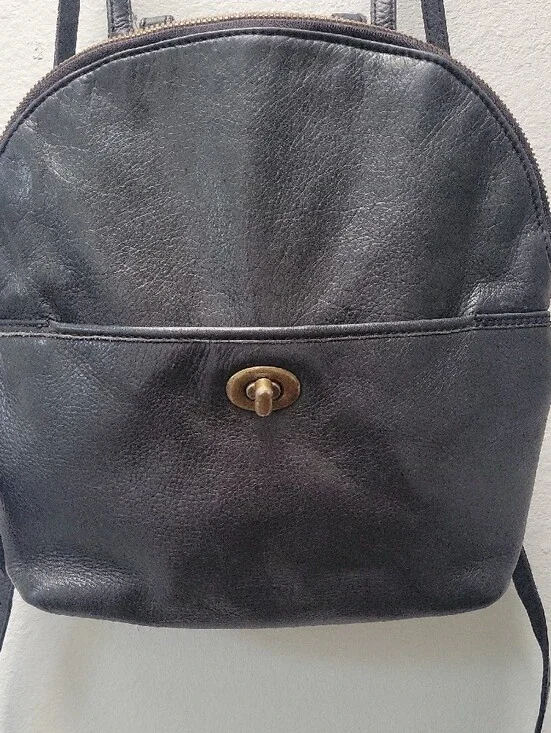 margot Black Leather Compact Women's Backpack with Turn-Lock Accent