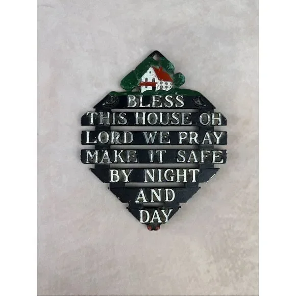 Vintage Cast Iron Prayer Trivet Cottagecore