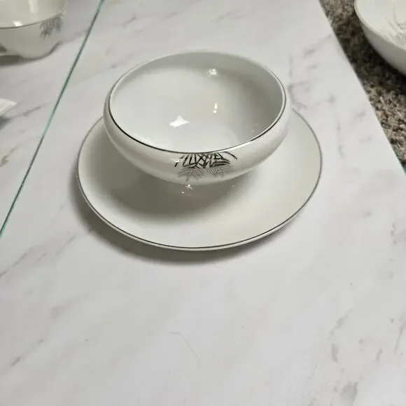 Vintage Meiyo China Nippon 1940s Silver Lithopane bowl attached to plate