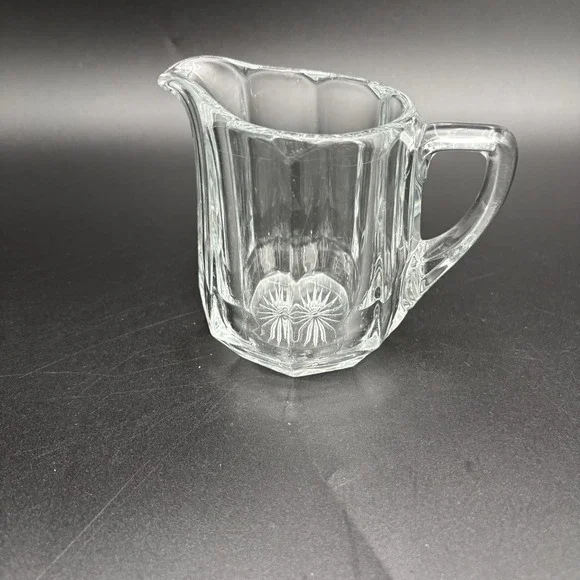 Vintage Starburst  Ribbed Glass Individual Syrup Pitcher or Creamer Thick Bottom