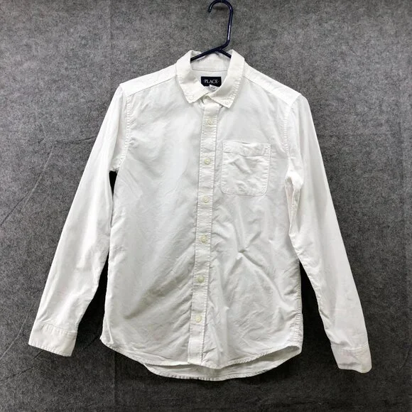 Children's Place Boys XXL 16 White Long Sleeve Button Down Shirt‎ Cotton Pocket