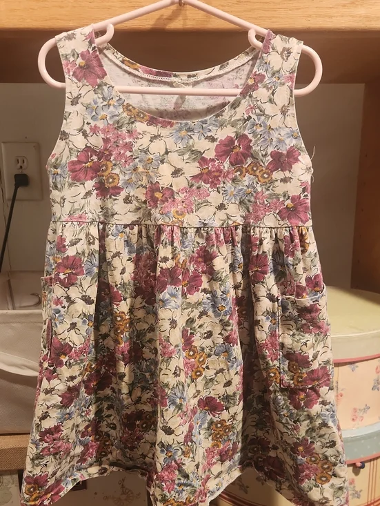 Girls Floral Sleeveless Dress - Cream, burghandy, And Pink, with Pockets