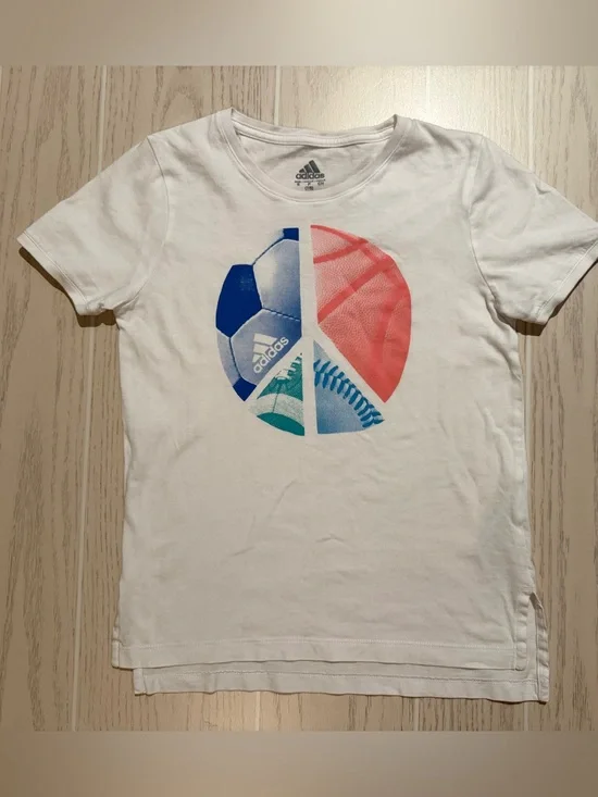 adidas Girls 7/8 White Sports Peace Graphic Short‎ Sleeve Tee