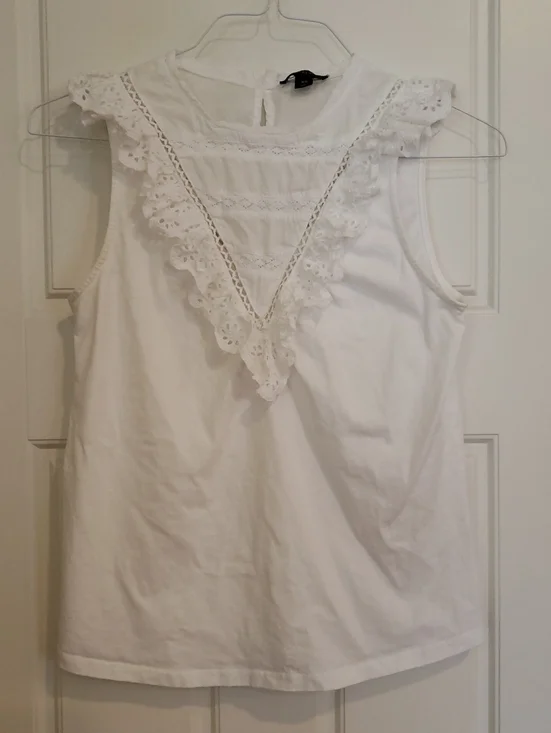 J. Crew Women's XS White Ruffled Eyelet Neckline Blouse