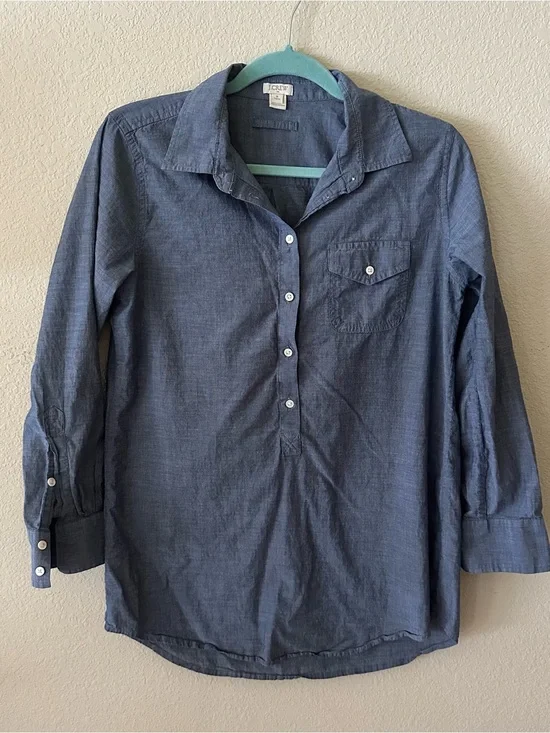 J. Crew Women’s Chambray Button-Up Top in Denim Blue 100% Cotton M/P