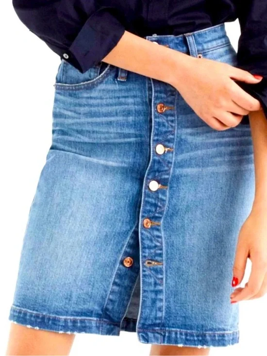 J. Crew Blue Denim Button-Front Pencil Skirt (31)
