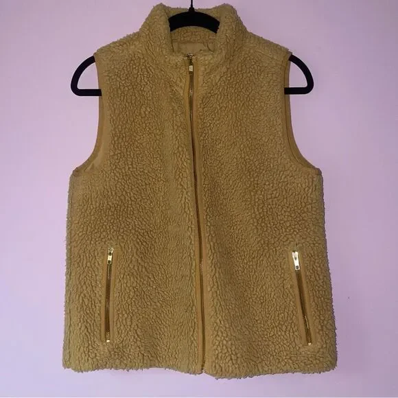 J Crew Size S Teddy Sherpa Vest Brown