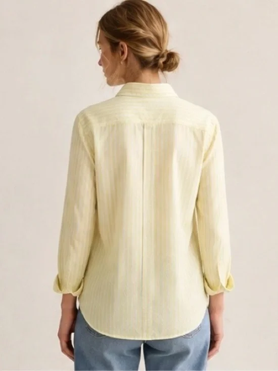 J. Crew Yellow and White Striped Casual Button-Down Shirt. 100% Cotton.