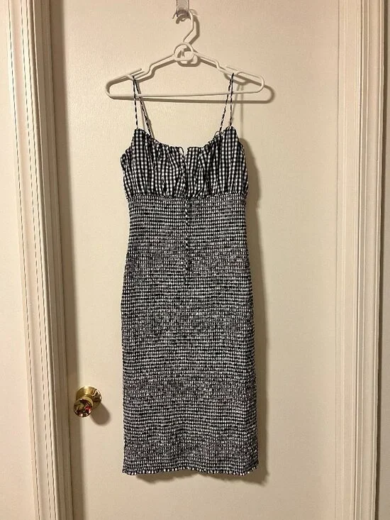 J.Crew Black White & Black Gingham Smocked Midi Dress Size 4