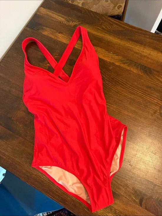 J. Crew Red One-Piece Swimsuit with Cross Back Straps