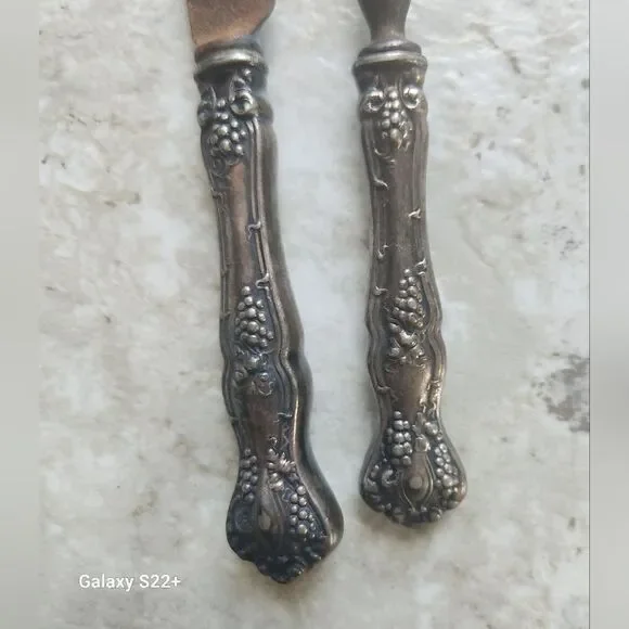 Vintage Serving knife and fork with grape vine style and small ladle