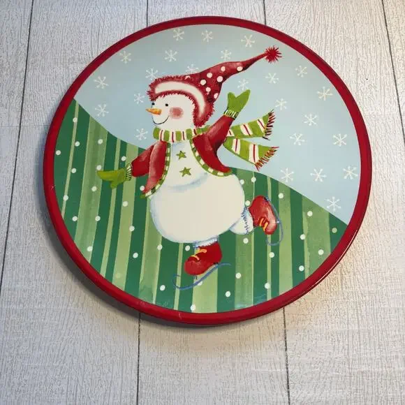 Ganz Skating Snowman Christmas Serving Platter 12