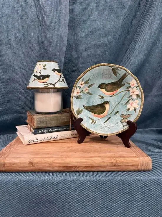 Certified International Susan Winget Par Avion Bird Candle Topper and Plate Set