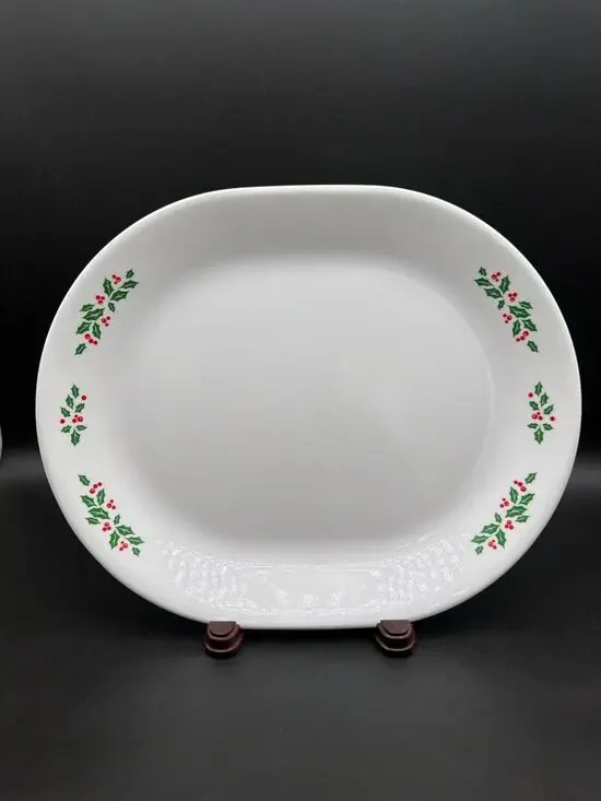 Corelle Corning Holiday Holly Oval Serving Platter 12” Christmas Vitrelle USA