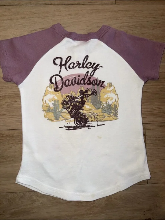 Harley-Davidson toddler girl White & Mauve Raglan Graphic Tee
