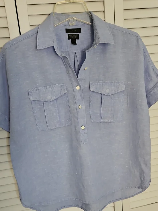 J CREW LIGHT BLUE BAIRD MCNUTT IRISH LINEN POPOVER SHIRT SZ 4 PETITE