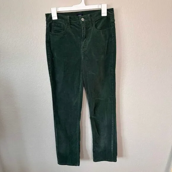 J.Crew Re-Imagined Corduroy Pants 27 Green High Rise Straight Toothpick Fall