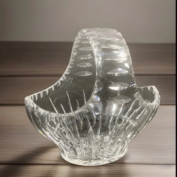 Ceska Lead Crystal Basket Hand Cut Glass Starburst Base Clear Decorative Bowl
