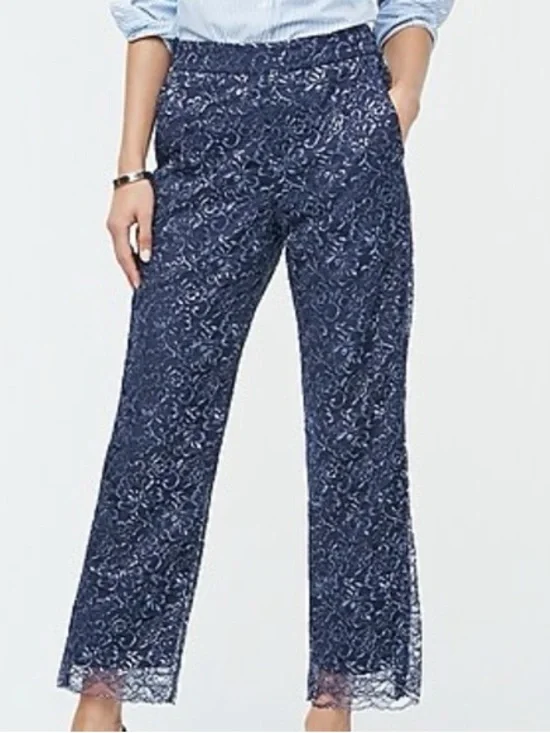 Women’s Navy Lace Wide-Leg Pants