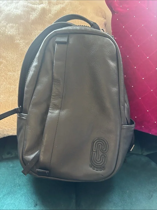 Black Coach One Strapped Backpack with Embossed Logo