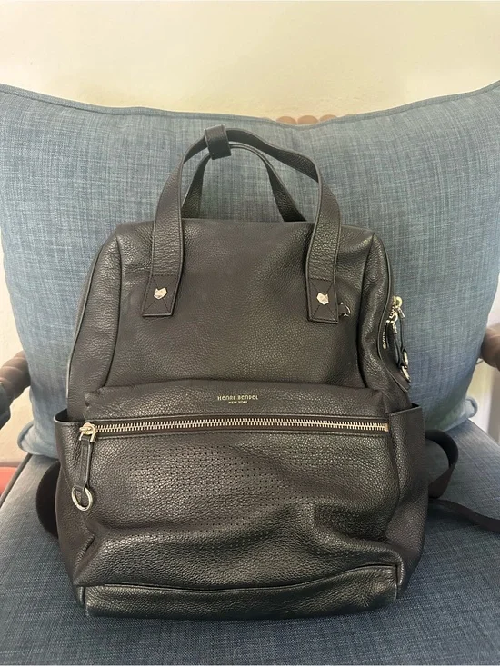 henri bendel Black Pebbled Leather Backpack