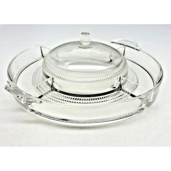 Duncan & Miller Terrace Clear Glass 5-Part Relish Tray w/ Covered Center Bowl