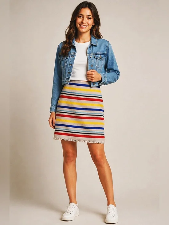 J.CREW jacquard colorful stripped pencil skirt