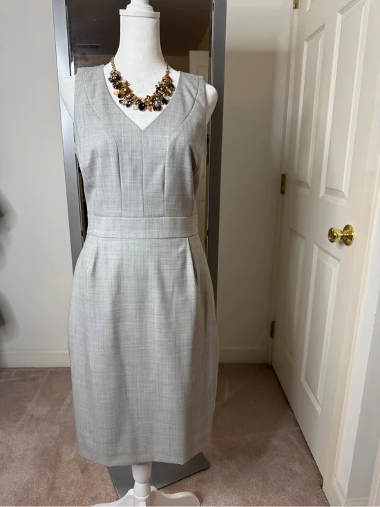 J. Crew Light Gray Sleeveless V-Neck Midi Sheath Dress