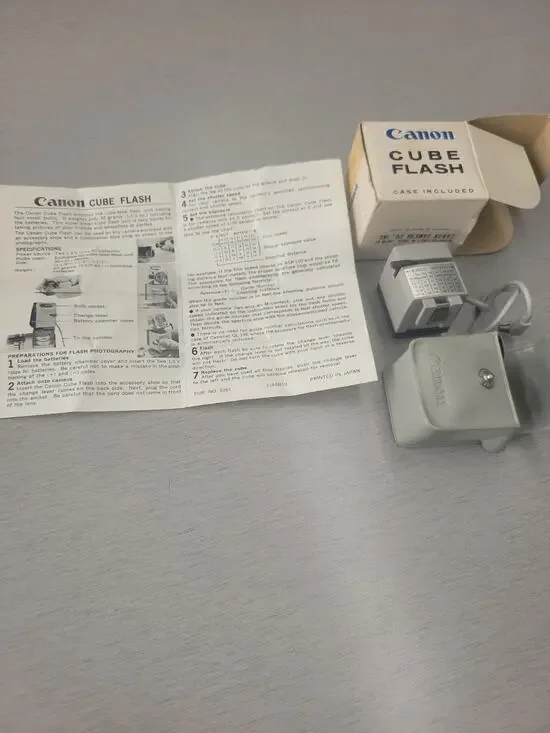 Vintage Canon Cube Flash Shoe Adapter w/ Box Case Manual Canonet QL17 FT QL