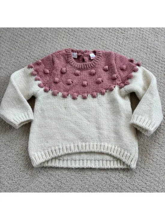 Zara pink and cream pom sweater