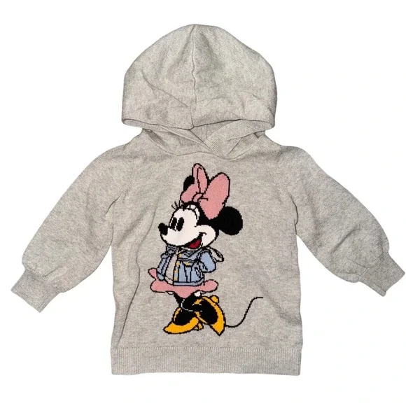 Baby Gap Disney Minnie Mouse Knit Sweater Hoodie Heather Gray‎ Toddler 3T X1