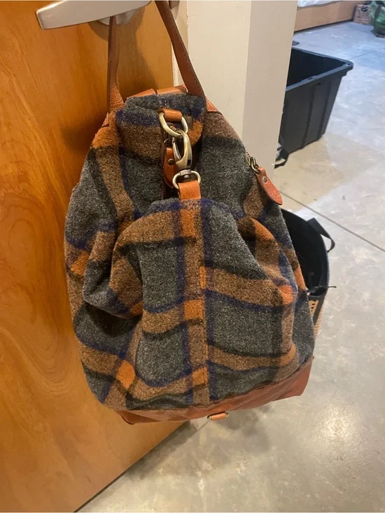 Plaid Wool and Leather Women’s Italian made Backpack - Gray & Brown