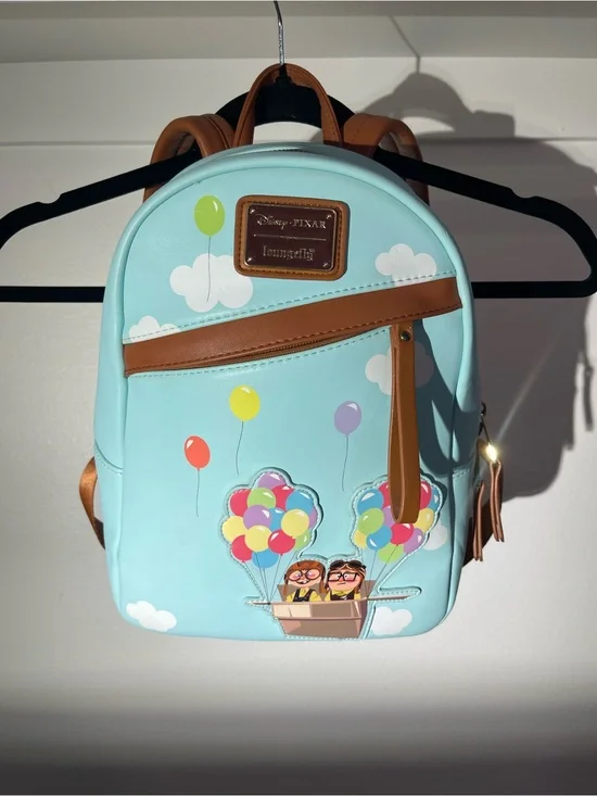 Loungefly Light Blue 'Up' Balloon Backpack with Brown Trim