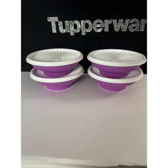 Tupperware Servalier Salad Cereal Bowl  Collection Set Of 4 Purple White Seal