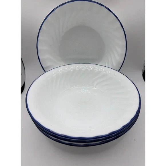4 Corelle BLUE Velvet Rose Swirl Cereal Soup Bowls  6.25