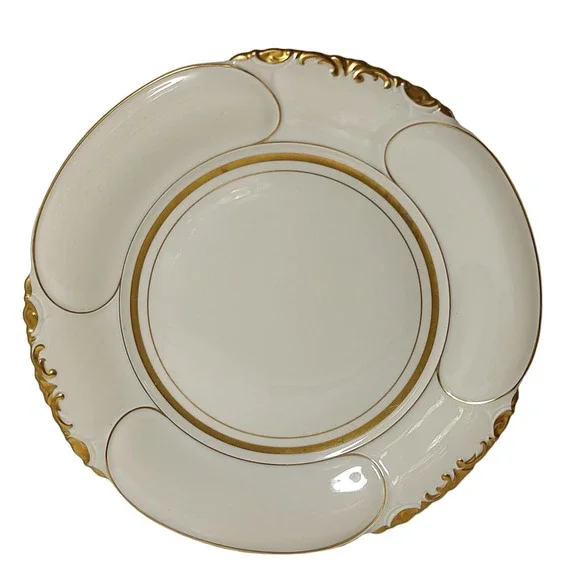 Vintage Schlottenhop Serving Platter Cream and Gold US Zone Bavaria 1940s 12.5in