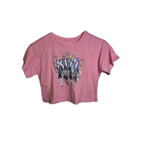 wonder nation KISS girls pink crop top short sleeve shirt size small 6 6x‎
