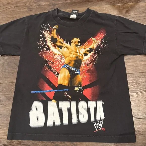 Vintage Y2K 2007 WWE Batista Wrestling T-Shirt The Animal Graphic YOUTH Sz L