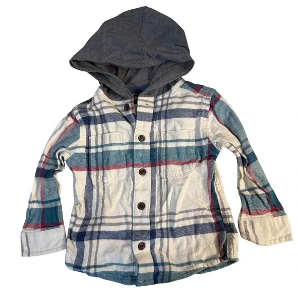 Oshkosh Bgosh boys plaid button down long sleeve shirt hoodie 18 months jacket