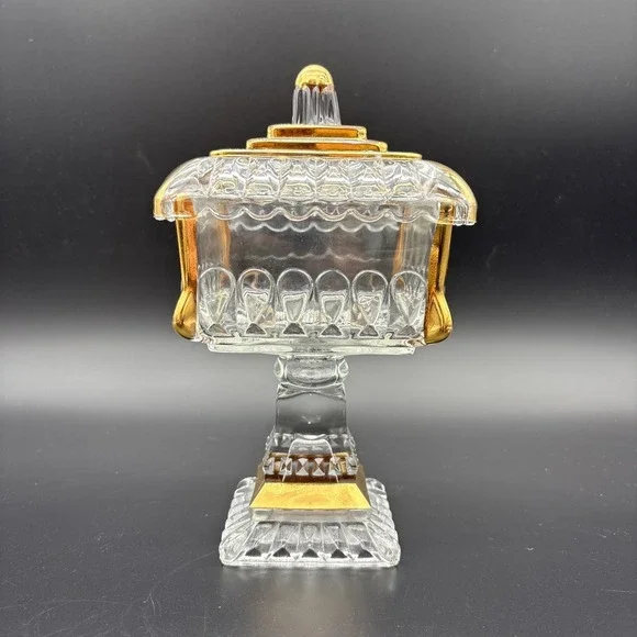 Vintage Jeannette Glass Wedding Cake Box Candy Dish 8.25