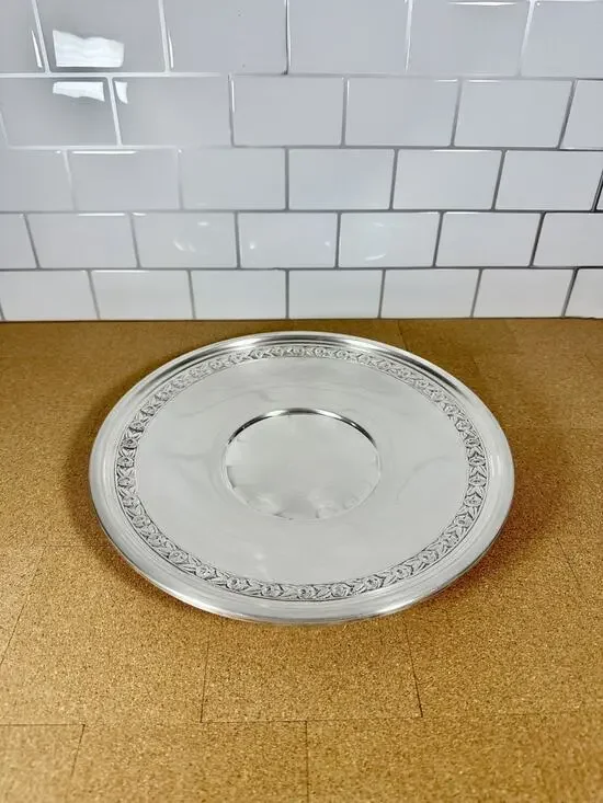Vintage Reed & Barton Silverplate Tray #1204 Round Serving Tray Floral Border